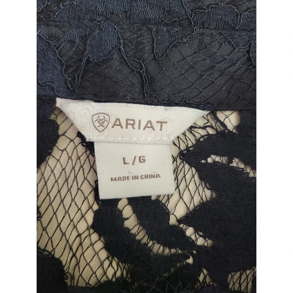 Whimsigoth Lace Ariat Women Top L Button Up Mesh Layering Floral Collar Layering